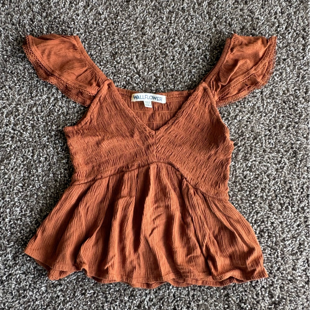 Wallflower Rust Textured Peplum Crop Top